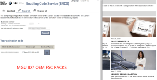 BMW MGU ID7 OEM BMW FSC Application VIN
  Based